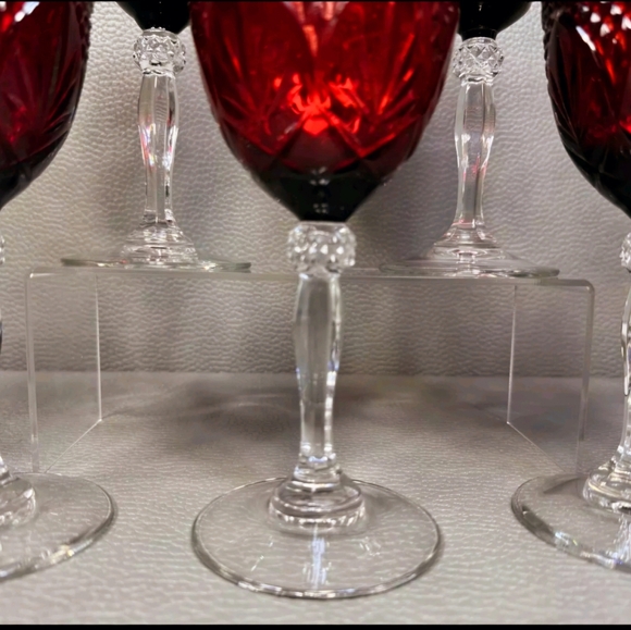Set Of 5Cristal d'Arques Durand Antique Ruby Red Wine Goblets Glasses 8” - Picture 4 of 8
